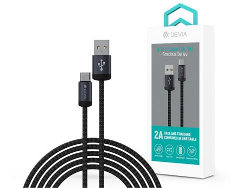 Devia Gracious Series 10W USB/Type-C adat-és töltőkábel 1m - fekete