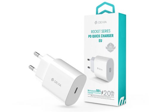 Devia hálózati töltő adapter Type-C bemenettel - 20W - Devia Rocket Series PD3.0Quick Charger - fehér