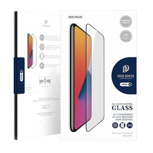 Apple iPhone 12 / 12 Pro, Kijelzővédő fólia, ütésálló fólia (az íves részre is!), Tempered Glass (edzett üveg), Dux Ducis, fekete