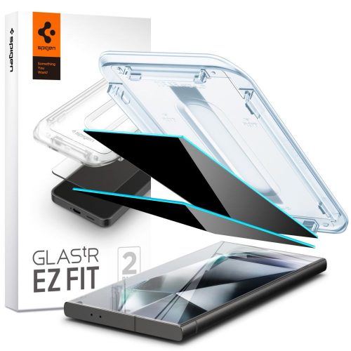 Samsung Galaxy S24 Ultra SM-S928, Kijelzővédő fólia, ütésálló fólia (az íves részre is!), Tempered Glass (edzett üveg), Spigen Ez Fit Privacy, Clear, 2 db / csomag